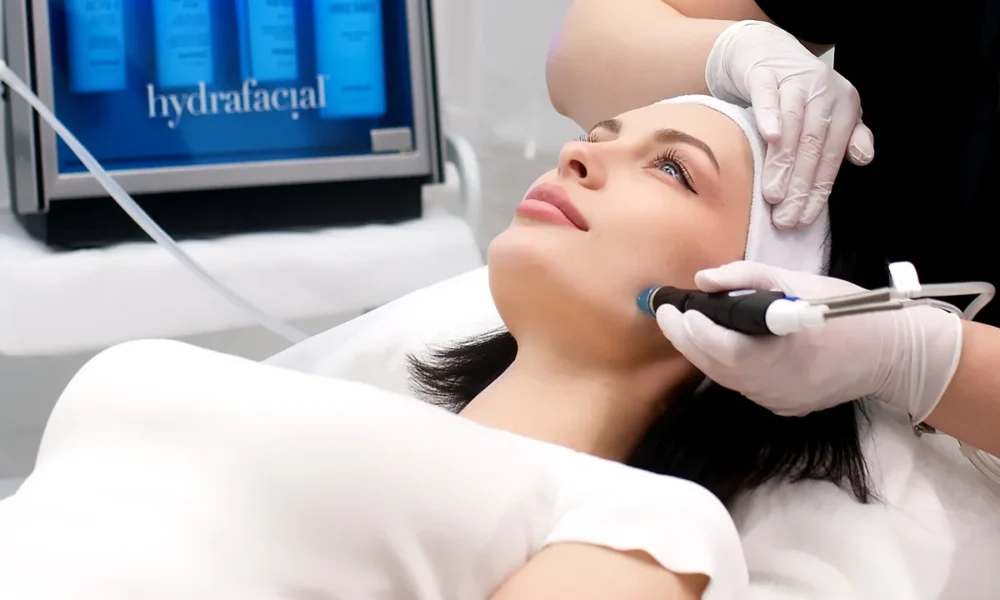 Woman receiving HydraFacial treatment for dry skin in West Palm Beach FL